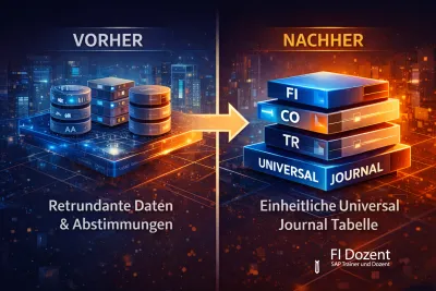 Before-and-after illustration of the Universal Journal in SAP S/4HANA