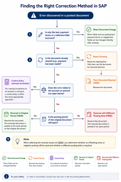 Decision diagram: reversal, counter entry or document change in SAP